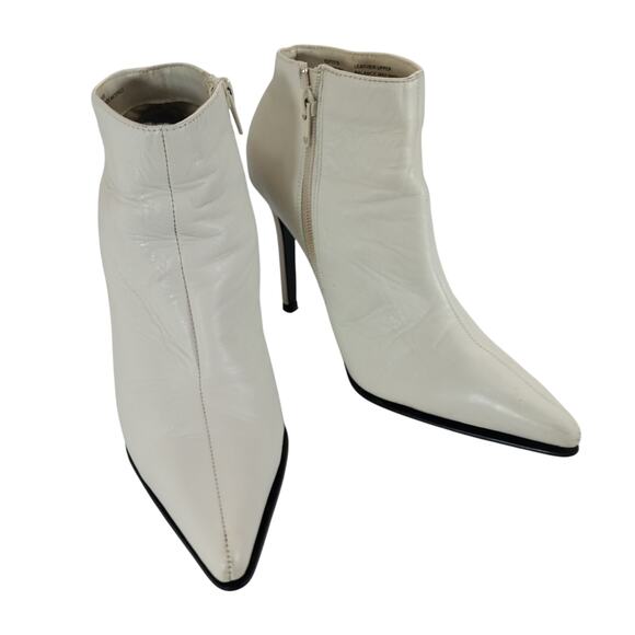 COLIN STUART! CREAM GENUINE LEATHER CENTER SEAM POINTY TOE ANKLE BOOTS! SZ 5.5M - Picture 1 of 8